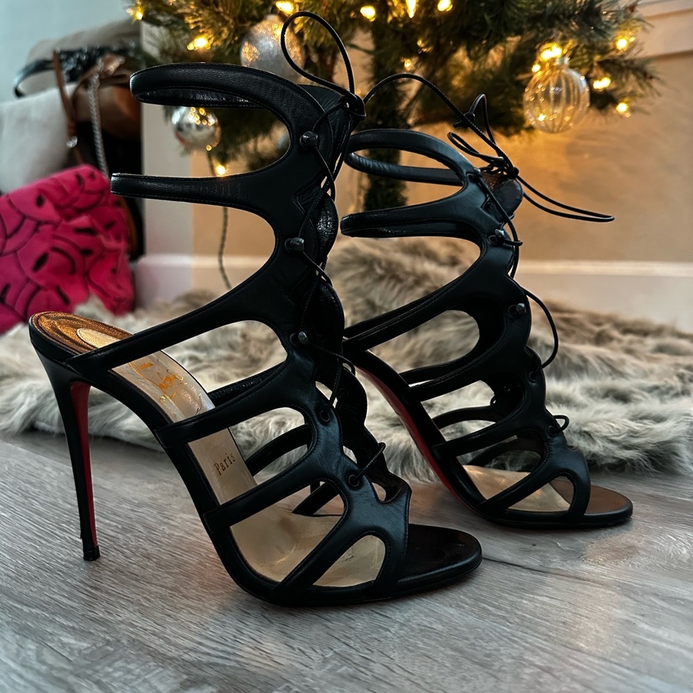 Christian Louboutin black strappy heels